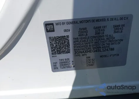 2025 Chevrolet Equinox Fwd Lt z USA, uszkodzony, nr VIN 3GNAXHEG4SL124788